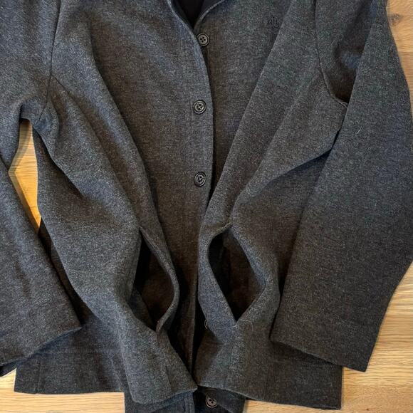 Lauren Ralph Lauren Ponte Jacket Button Down Heavy Knit Charcoal Womens Large - Picture 4 of 10